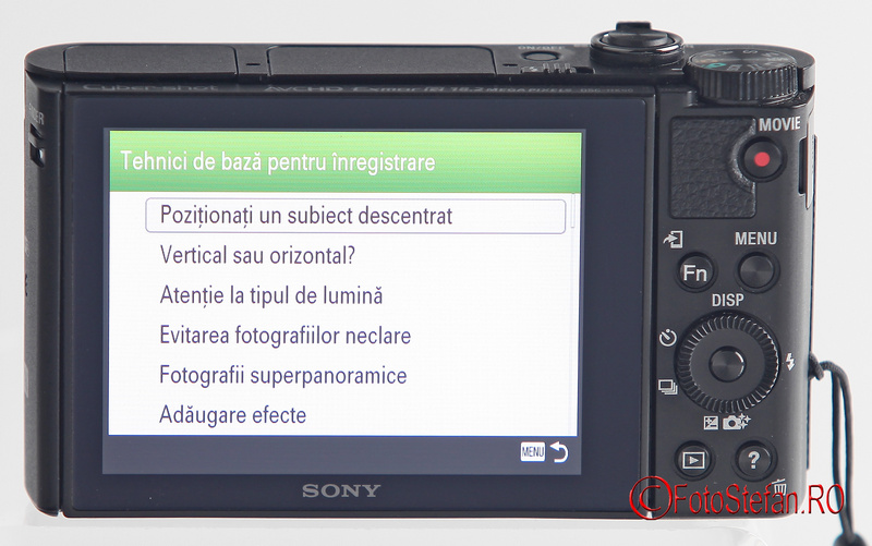 Sony DSC-HX90 in-camera guide