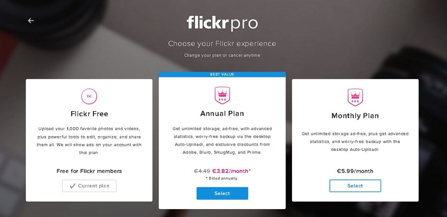 Flickr Pro preturi partajaer online poze fotografii video