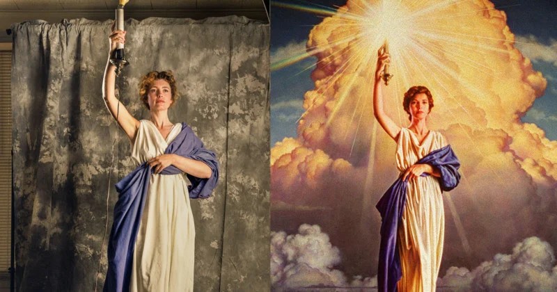 comparatie poza pictura logo „Torch Lady”  Columbia Pictures 