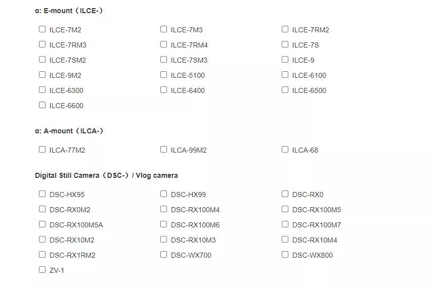 Imaging Edge Webcam Sony lista aparate foto